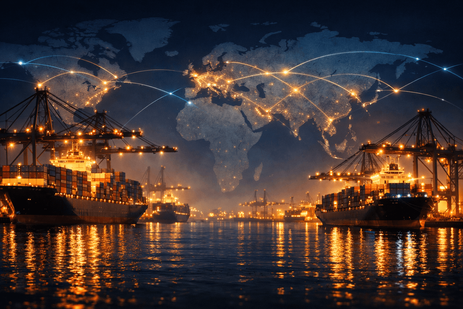 Evening global seaport